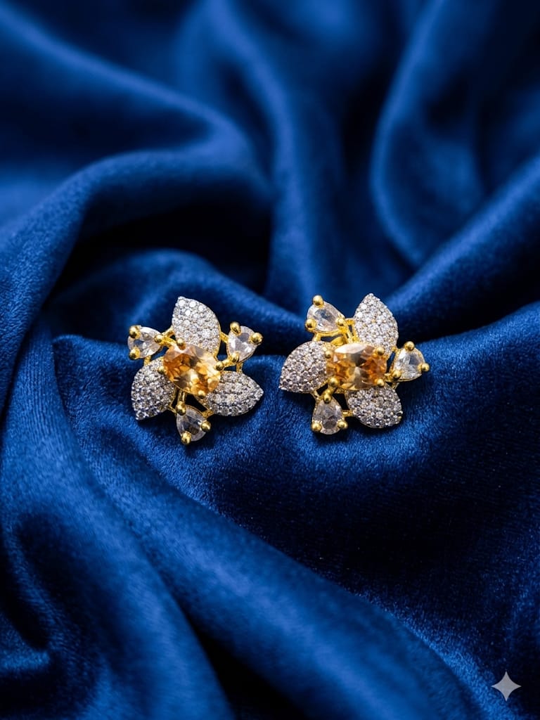 Citrine Flower Stud Earrings