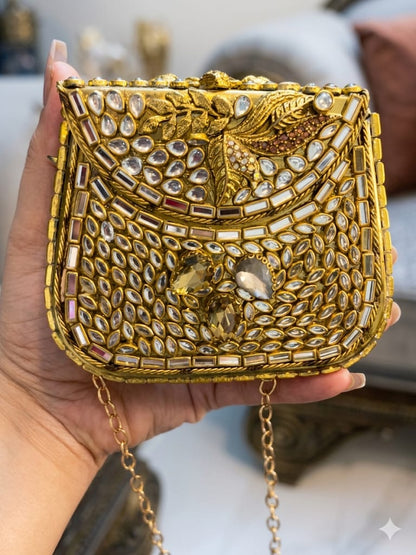 Kundan Mirrored Gold Evening Clutch
