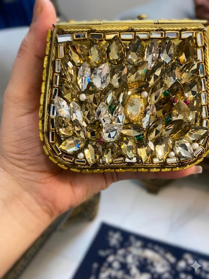 Kundan Mirrored Gold Evening Clutch