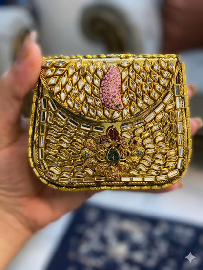 Kundan Mirrored Gold Evening Clutch