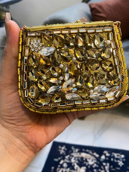 Kundan Mirrored Gold Evening Clutch