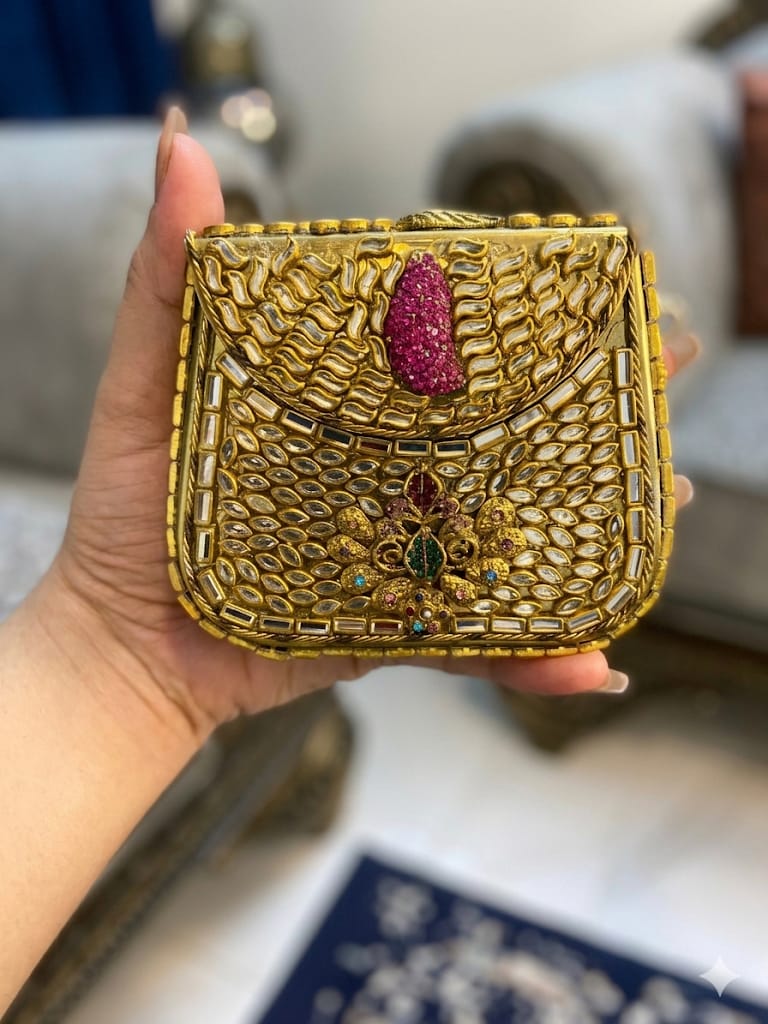 Kundan Mirrored Gold Evening Clutch