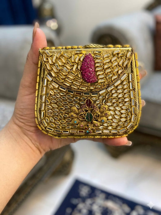 Kundan Mirrored Gold Evening Clutch
