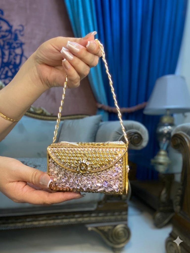 Fancy Beaded Gold Shoulder Bag